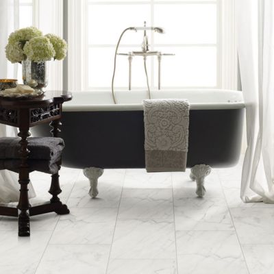 marble look tile flooring in a bathroom